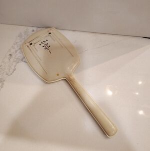 Vintage Bakelite Celluloid Art Deco Style Vanity Hand Mirror Ivory  12.75"
